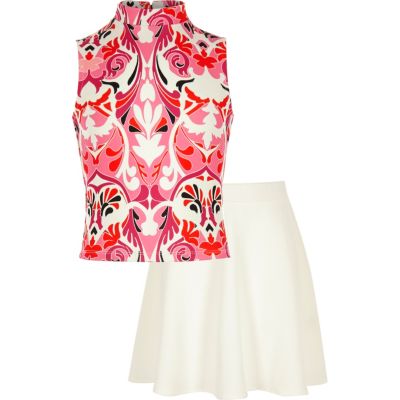 Girls print top skirt outfit